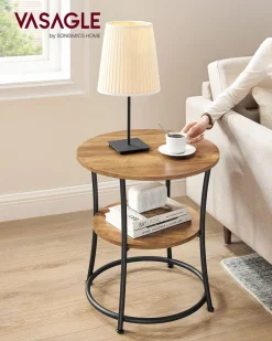 Beistelltische<SONGMICS Beistelltisch mit 2 Ablagen und Stahlrahmen Walnussbraun + Schwarz