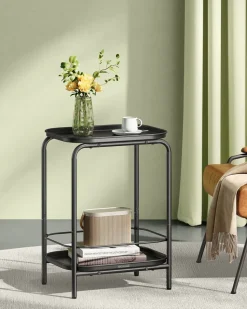 Beistelltische<SONGMICS Beistelltisch mit 2 Ebenen modern tintenschwarz