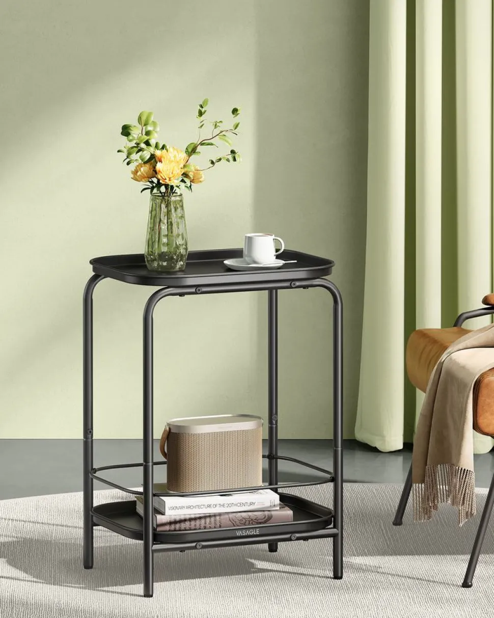 Beistelltische<SONGMICS Beistelltisch mit 2 Ebenen modern tintenschwarz