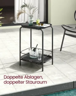 Beistelltische<SONGMICS Beistelltisch mit 2 Ebenen modern tintenschwarz