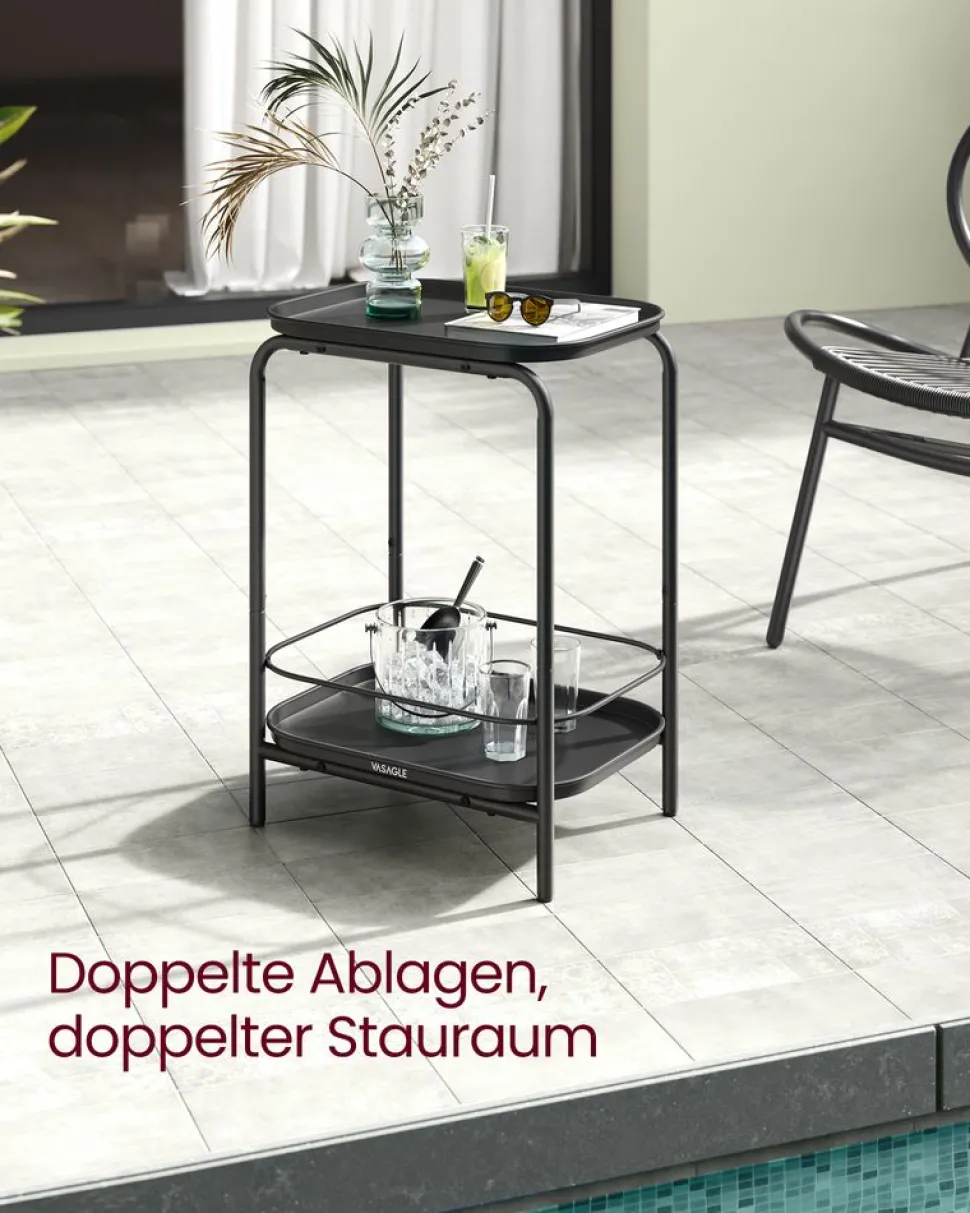 Beistelltische<SONGMICS Beistelltisch mit 2 Ebenen modern tintenschwarz