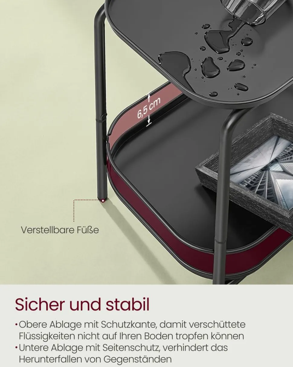 Beistelltische<SONGMICS Beistelltisch mit 2 Ebenen modern tintenschwarz