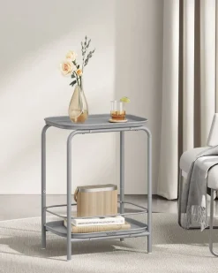 Beistelltische<SONGMICS Beistelltisch mit 2 Ebenen modern tintenschwarz