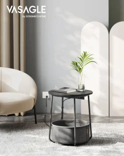 Beistelltische<SONGMICS Beistelltisch mit Ladestation und Steckdose ebenholzschwarz-schiefergrau