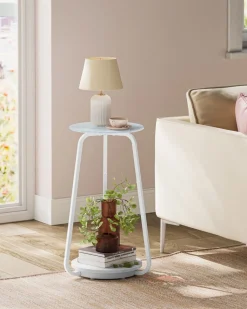 Beistelltische<SONGMICS Beistelltisch rund mit 2 Ebenen und Glasplatte und Ablage