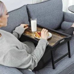 Mobile Laptoptische<SONGMICS Betttablett mit klappbaren Beinen aus Bambus vintagebraun-schwarz