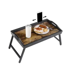 Mobile Laptoptische<SONGMICS Betttablett mit klappbaren Beinen aus Bambus vintagebraun-schwarz