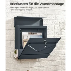 Briefkästen<SONGMICS Briefkasten mit Zeitungsfach Grau