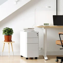 Rollcontainer<SONGMICS Büroschrank mit Rollen und Schloss