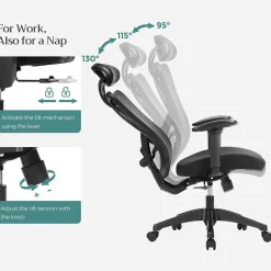 Drehstühle Mit Netzbespannung|Chefsessel<SONGMICS Bürostuhl bis 150 kg belastbar schwarz