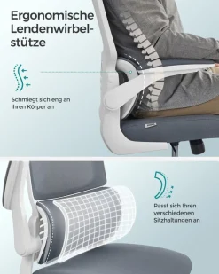 Drehstühle Mit Netzbespannung<SONGMICS Bürostuhl mit Lendenwirbelstütze und verstellbarer Kopfstütze tintenschwarz