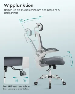 Drehstühle Mit Netzbespannung<SONGMICS Bürostuhl mit Lendenwirbelstütze und verstellbarer Kopfstütze tintenschwarz