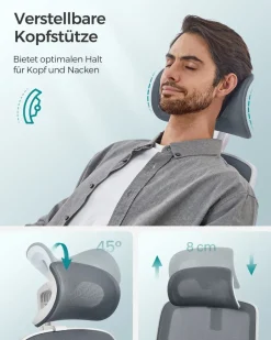 Drehstühle Mit Netzbespannung<SONGMICS Bürostuhl mit Lendenwirbelstütze und verstellbarer Kopfstütze tintenschwarz
