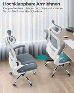 Drehstühle Mit Netzbespannung<SONGMICS Bürostuhl mit Lendenwirbelstütze und verstellbarer Kopfstütze tintenschwarz