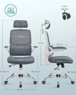 Drehstühle Mit Netzbespannung<SONGMICS Bürostuhl mit Lendenwirbelstütze und verstellbarer Kopfstütze tintenschwarz