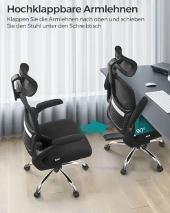 Drehstühle Mit Netzbespannung<SONGMICS Bürostuhl mit Lendenwirbelstütze und verstellbarer Kopfstütze tintenschwarz