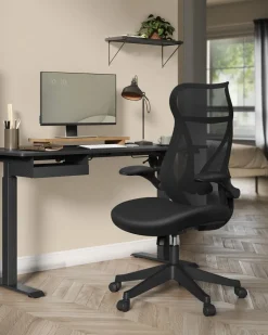 Drehstühle Mit Netzbespannung<SONGMICS Bürostuhl mit Rückenlehne und Armlehnen tintenschwarz