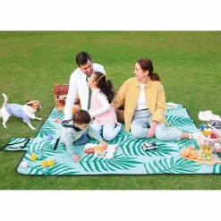 Picknickdecken<SONGMICS Campingdecke blau mit tropischem Farn