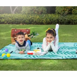 Picknickdecken<SONGMICS Campingdecke blau mit tropischem Farn