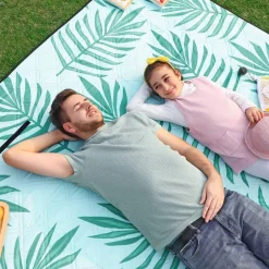 Picknickdecken<SONGMICS Campingdecke blau mit tropischem Farn