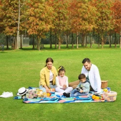 Picknickdecken<SONGMICS Campingdecke blau mit tropischem Farn