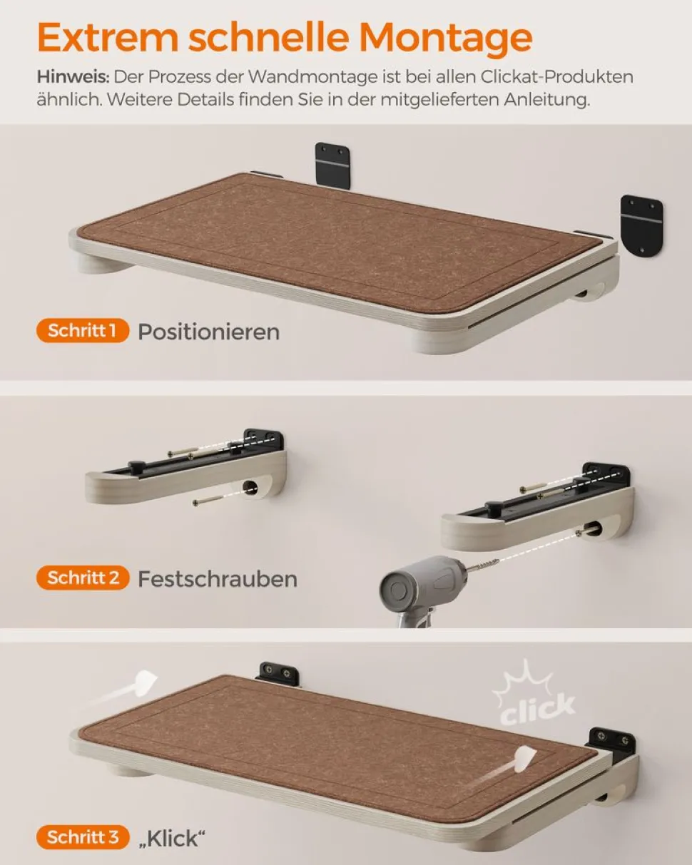 Clickat<SONGMICS Clickat Kollektion - Nr. 002 Katzenkletterhängematte zur Wandmontage Haferflockenbraun-Kaffeebraun