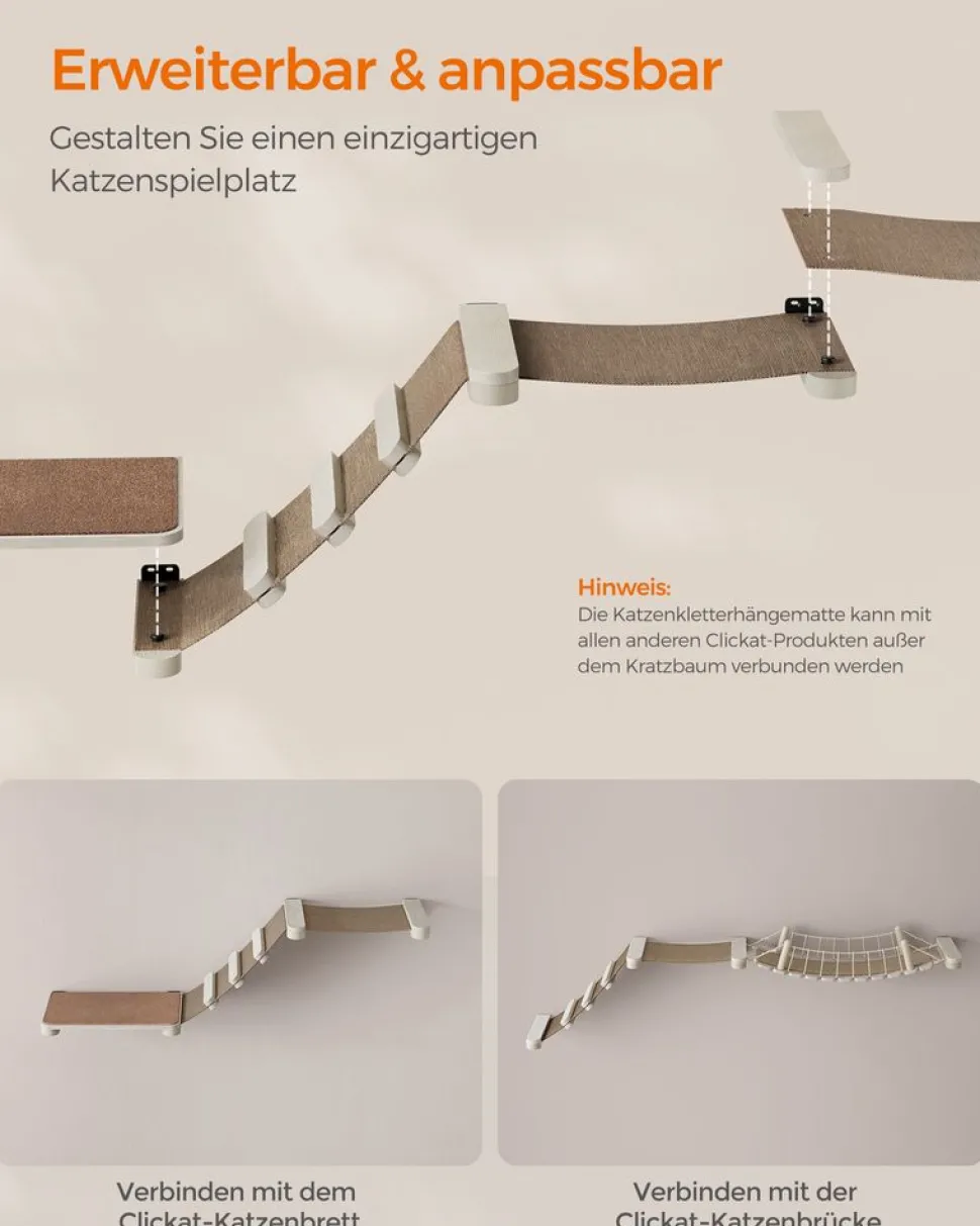 Clickat<SONGMICS Clickat Kollektion - Nr. 002 Katzenkletterhängematte zur Wandmontage Haferflockenbraun-Kaffeebraun