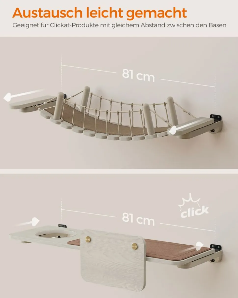 Clickat<SONGMICS Clickat Kollektion - Nr. 003 Katzenbrücke zur Wandmontage Haferflockenbraun-Kaffeebraun