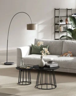 Couchtische<SONGMICS Couchtisch 2er Set mit Stahlgestell ebenholzschwarz