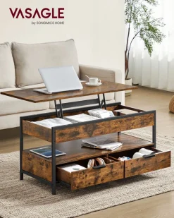 Couchtische<SONGMICS Couchtisch mit Schubladen vintagebraun-tintenschwarz