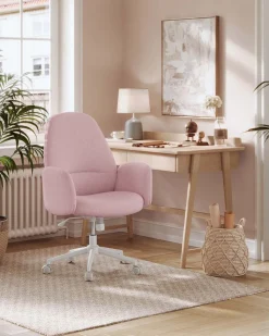 Arbeitshocker|Chefsessel<SONGMICS Drehstuhl höhenverstellbar mit Armlehnen pastellrosa