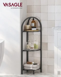 Badezimmerregale|Bücherregale<SONGMICS Eckregal 3 Ebenen mit Ablagen aus Hartglas