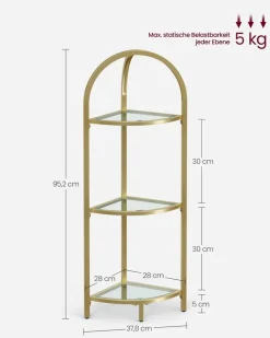 Badezimmerregale|Bücherregale<SONGMICS Eckregal 3 Ebenen mit Ablagen aus Hartglas
