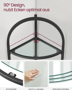 Badezimmerregale|Bücherregale<SONGMICS Eckregal 3 Ebenen mit Ablagen aus Hartglas