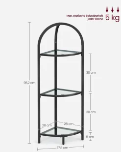 Badezimmerregale|Bücherregale<SONGMICS Eckregal 3 Ebenen mit Ablagen aus Hartglas