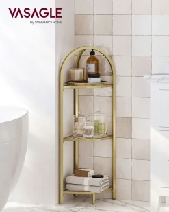 Badezimmerregale|Bücherregale<SONGMICS Eckregal 3 Ebenen mit Ablagen aus Hartglas