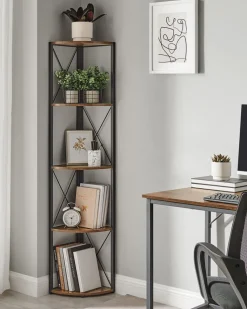Aufbewahrungsregale<SONGMICS Eckregal mit 5 Ebenen einfache Montage vintagebraun-schwarz