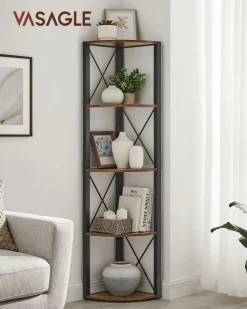 Aufbewahrungsregale<SONGMICS Eckregal mit 5 Ebenen einfache Montage vintagebraun-schwarz