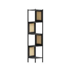 Aufbewahrungsregale<SONGMICS Eckregal mit 5 Ebenen und Rattan-Seitenplatten ebenholzschwarz