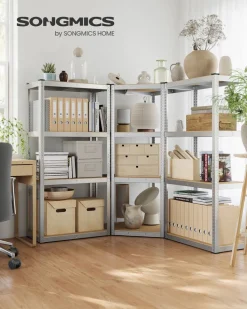 Aufbewahrungsregale<SONGMICS Eckregal-Set 4 Ebenen aus Metall silbern-naturbeige