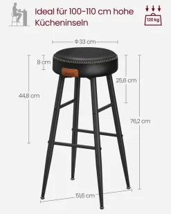 Barhocker|Esszimmerstühle<SONGMICS EKHO Kollektion - Barhocker 2er Set basisschwarz