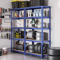 Werkzeugregale<SONGMICS 2er Set Lagerregal 180 cm hoch blau