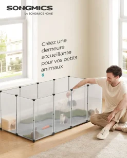 Freigehege<SONGMICS Freigehege mit Bodenplatten Kunststoff grau