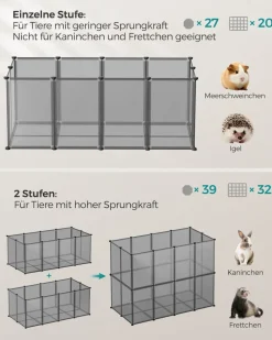 Freigehege<SONGMICS Freigehege mit Bodenplatten Kunststoff grau