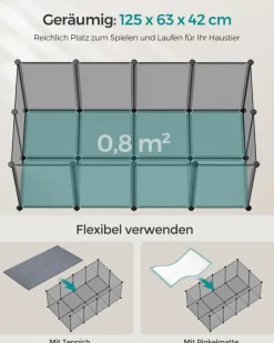 Freigehege<SONGMICS Freigehege mit Bodenplatten Kunststoff grau