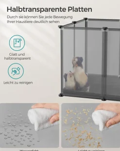 Freigehege<SONGMICS Freigehege mit Bodenplatten Kunststoff grau