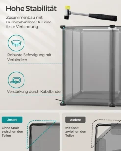 Freigehege<SONGMICS Freigehege mit Bodenplatten Kunststoff grau