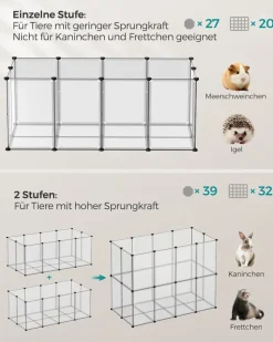 Freigehege<SONGMICS Freigehege mit Bodenplatten Kunststoff grau