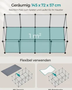 Freigehege<SONGMICS Freigehege mit Bodenplatten Kunststoff grau