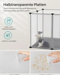 Freigehege<SONGMICS Freigehege mit Bodenplatten Kunststoff grau